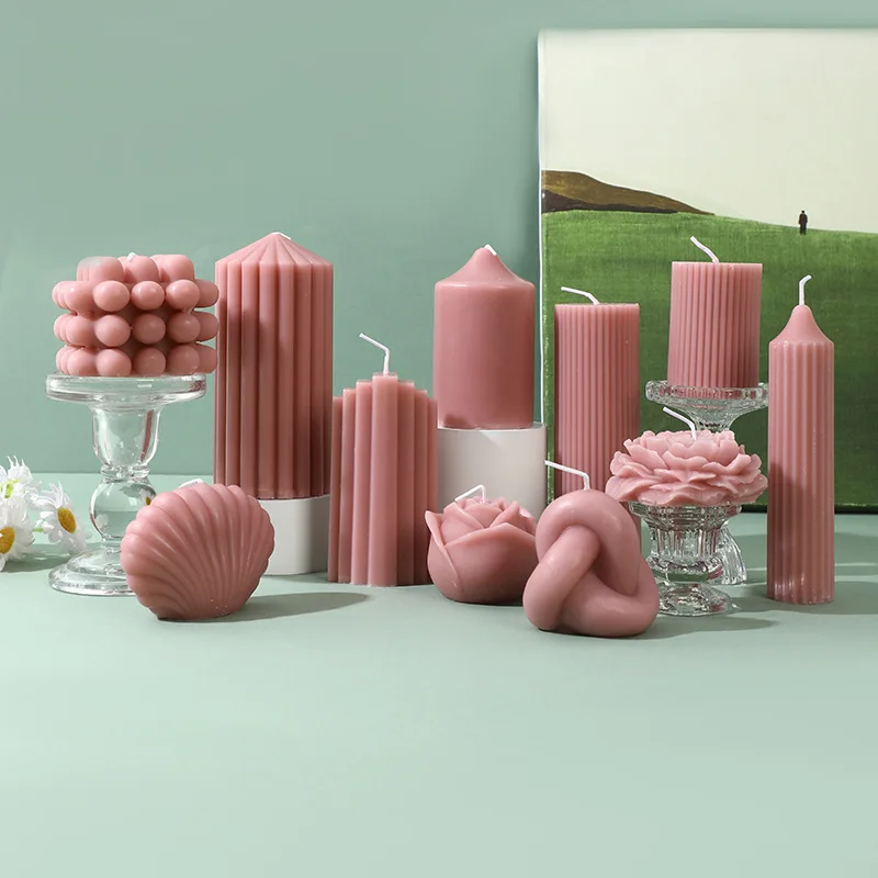 Retro gray-pink long-stem wax, shaped scented candle. Home wedding candlelight dinner candle holder home decoration ornaments
