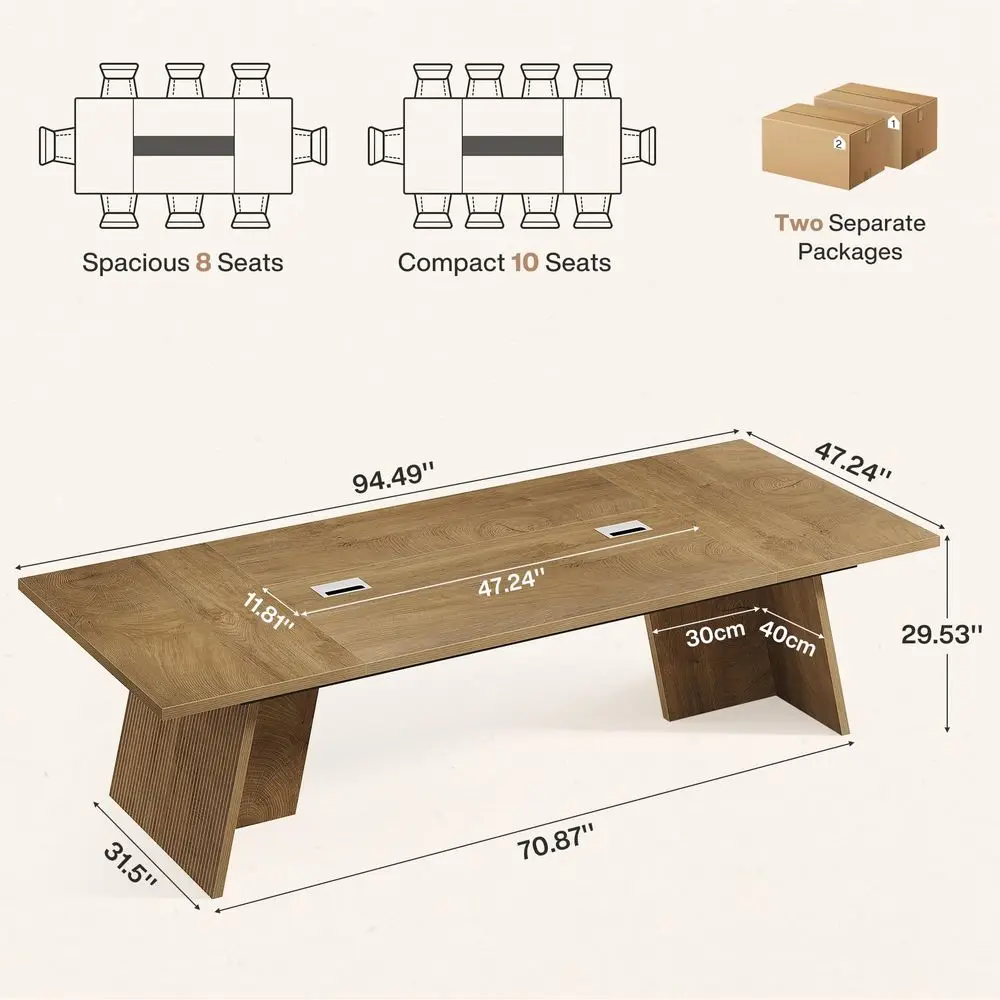 

8ft Conference Table, Conference Room Table for 10 People, Large Meeting Desk with Cable Grommet, Modern Boardroom Table for Of