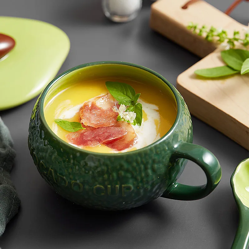 Avocado green breakfast oat cup children cute microwave oven steamed egg milk coffee cup high value ceramic water cup