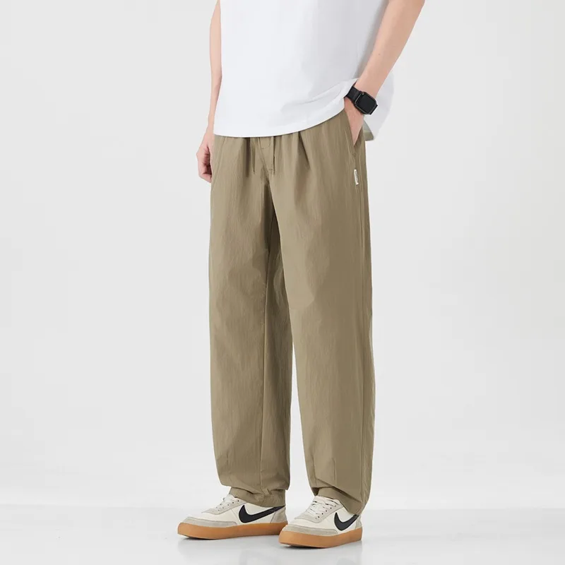 

2026 Spring Summer New Casual Straight Pants for Men Clothing Comfort Drawstring Big Pocket Male Trousers
