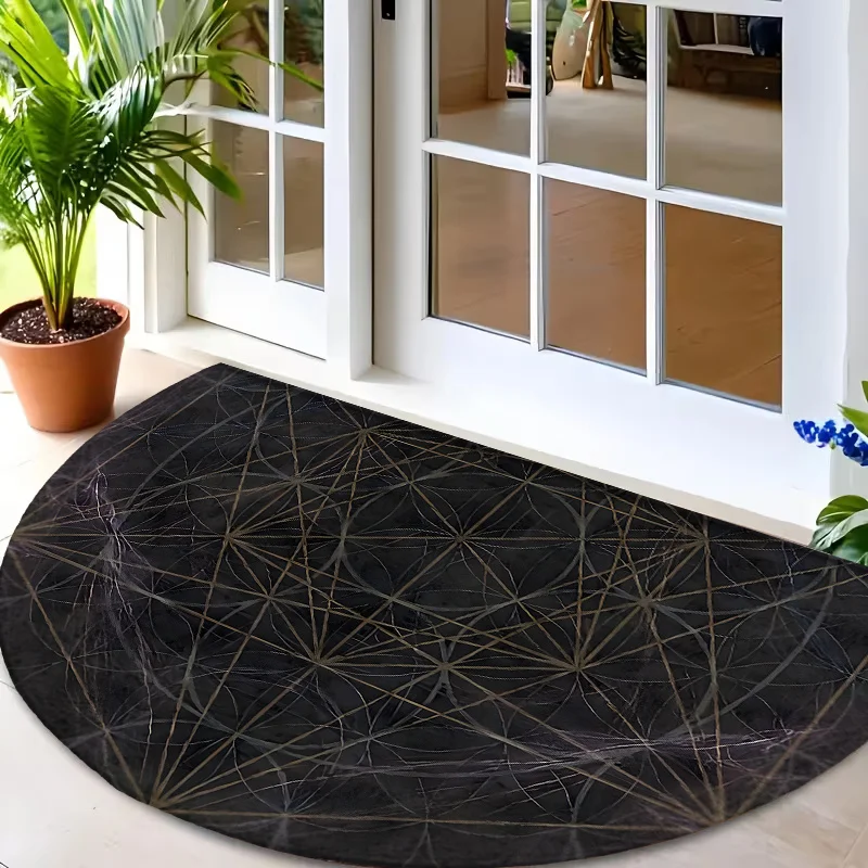 Abstract Minimalist Line Art Structure Graphic Motif Oval Door Mat Commercial Floor Carpet For Supermarket Gym Hall