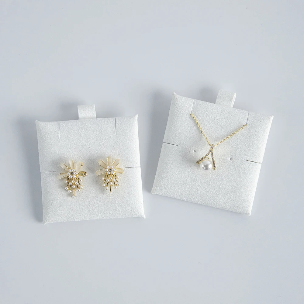 5pcs 6x6cm Retail Small Foam Square Earring Necklace Padded Card Suede White Microfiber Beige White Jewelry Display Pad Cards