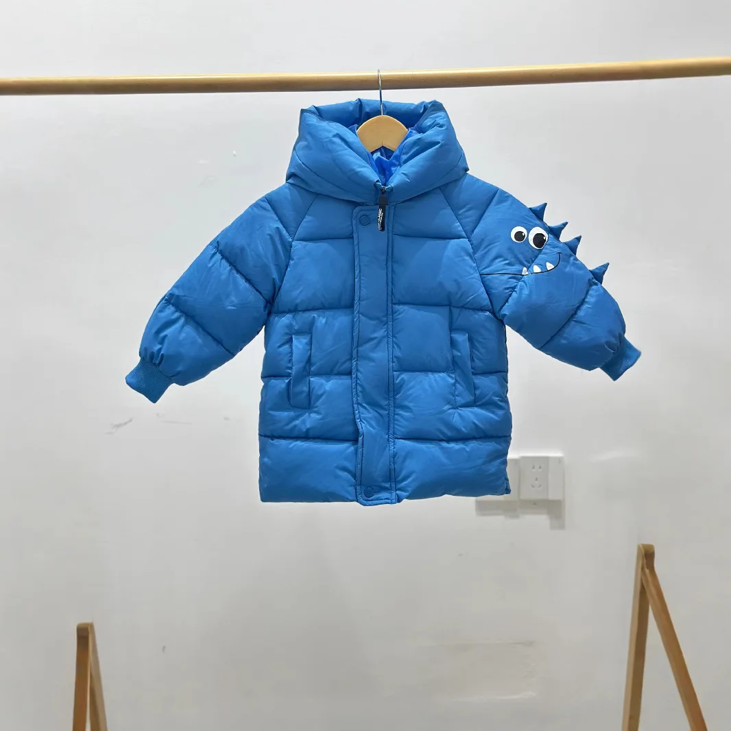 Thick Long Girl Clothing Zipper Children's Winter Down Jackets for Boy Hooped Dinosaur Outerwear and Coats Girls' Padded Coat