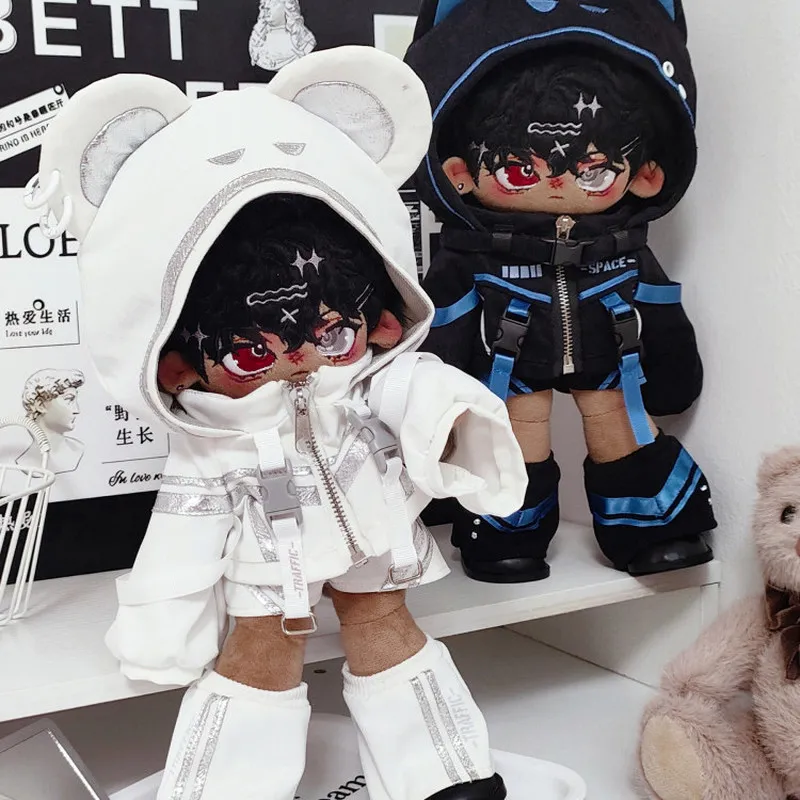 

Новый комплект одежды для кукол 30 см: куртка с капюшоном и ботинки в стиле киберпанк, темный функциональный дизайн, для плюшевых кукол 30 см.