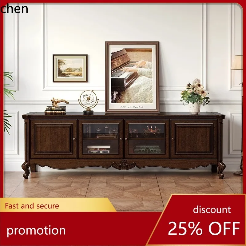 

CZ All Solid Wood TV Cabinet, Vintage Rustic Style, Small Apartment Living Room Floor Cabinet, Simple Home Storage Cabinet