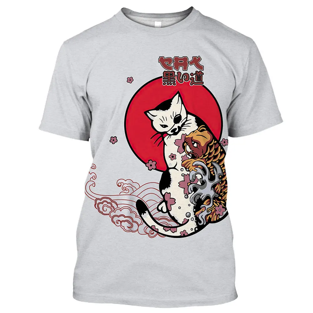 Unisex 2024 Samurai Cat Tattoo Shirt For Men 3d Print Cool Classic Art Shirt For O Neck Tops Tee Vintage Fuuny T-shirt Men Women