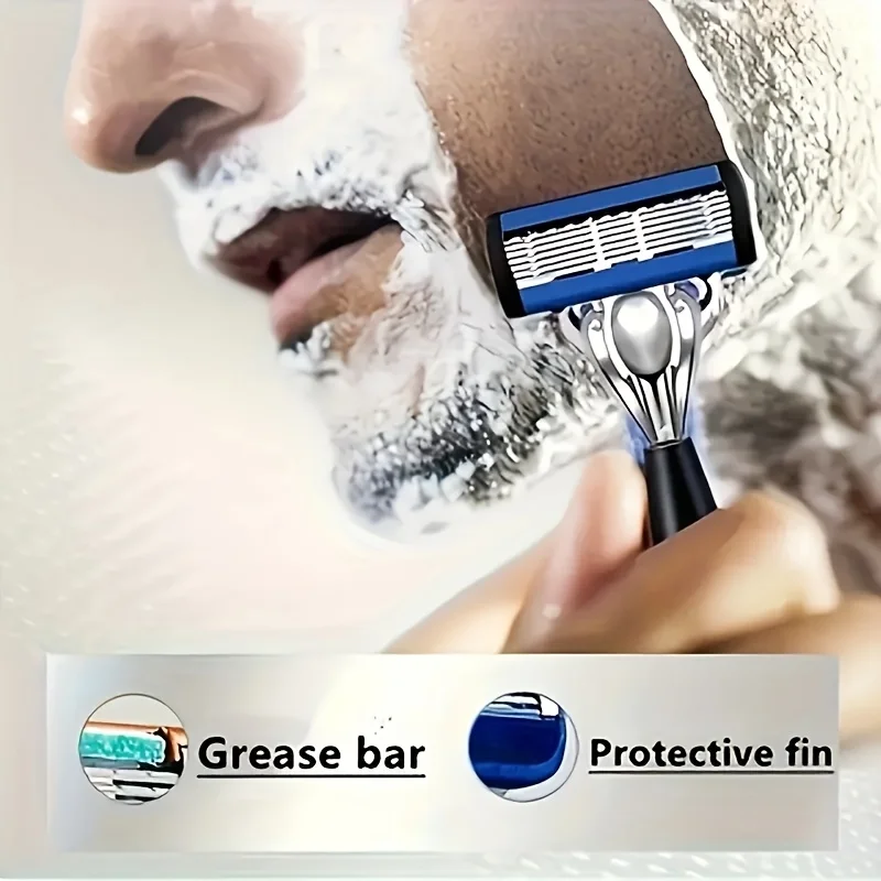 شفرة ماكينة حلاقة مكونة من 6 طبقات ماكينة حلاقة يدوية مع شفرات قابلة للاستبدال ولا تسبب ضررًا للبشرة ماكينة حلاقة مقاومة لغسل المياه ﻿