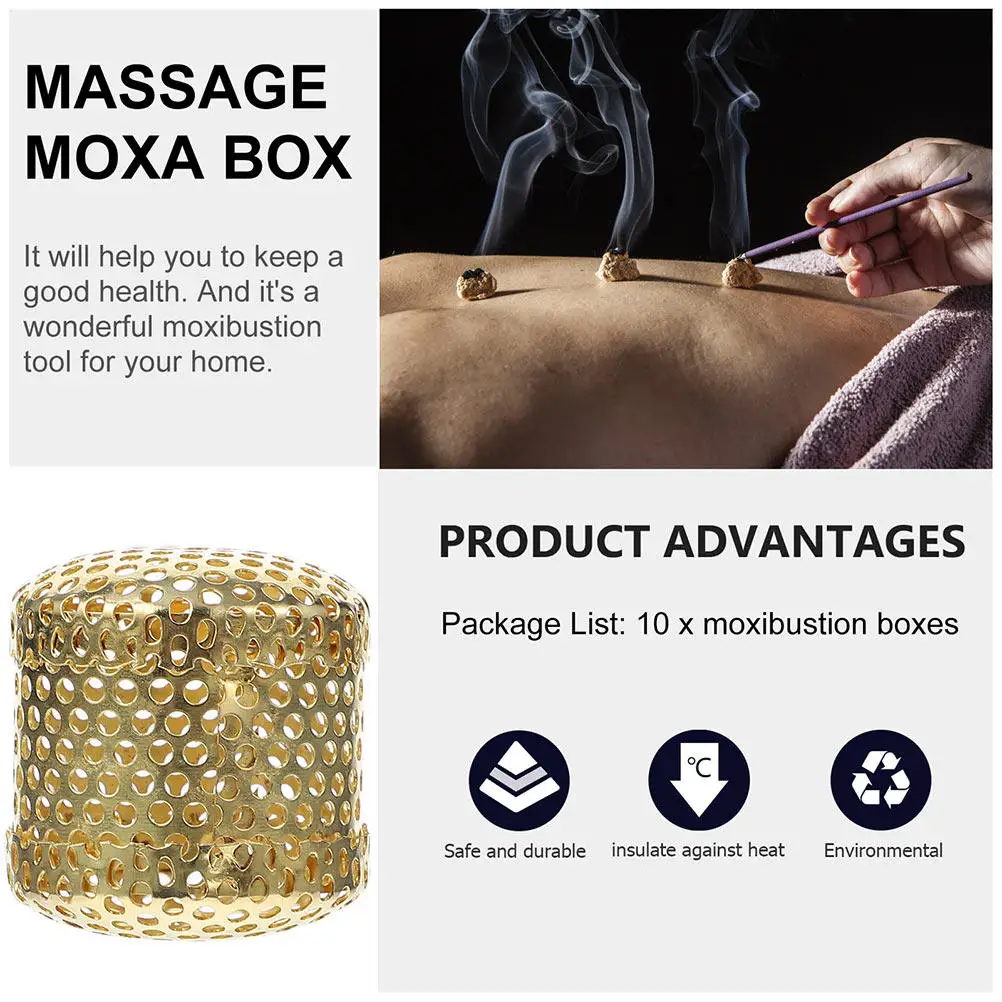 8Pcs Copper Moxibustion Boxes Thickened Smokeless Anti-Scald Moxa Burners Portable Pain Relief Neck Shoulder Therapy Tool