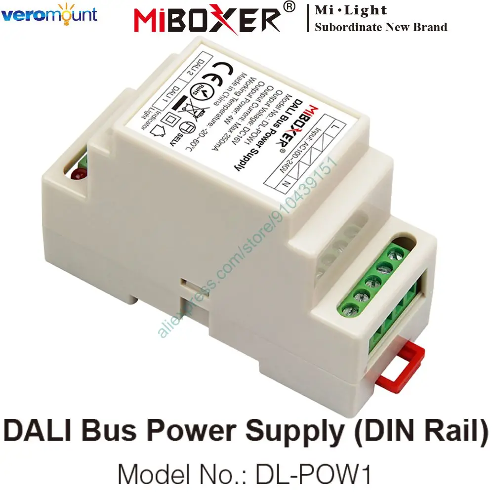 Miboxer DC16V 4W Max250mA LED Transformer DL-POW1 DALI Bus Power Supply (DIN Rail) For AC 110V 220V DALI RGB CCT Led Downlight