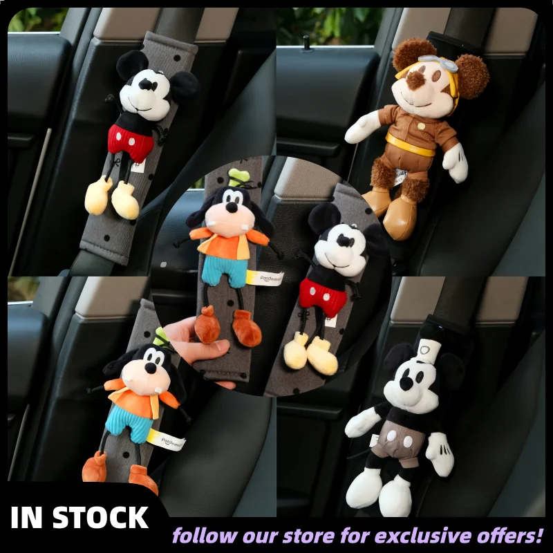 Em Estoque: Almofada de Ombro para Cinto de Segurança Mickey e Goofy, Boneco de Pelúcia Fofo, Decoração Interna Automotiva, Acessório de Decoração para Carros para Motoristas