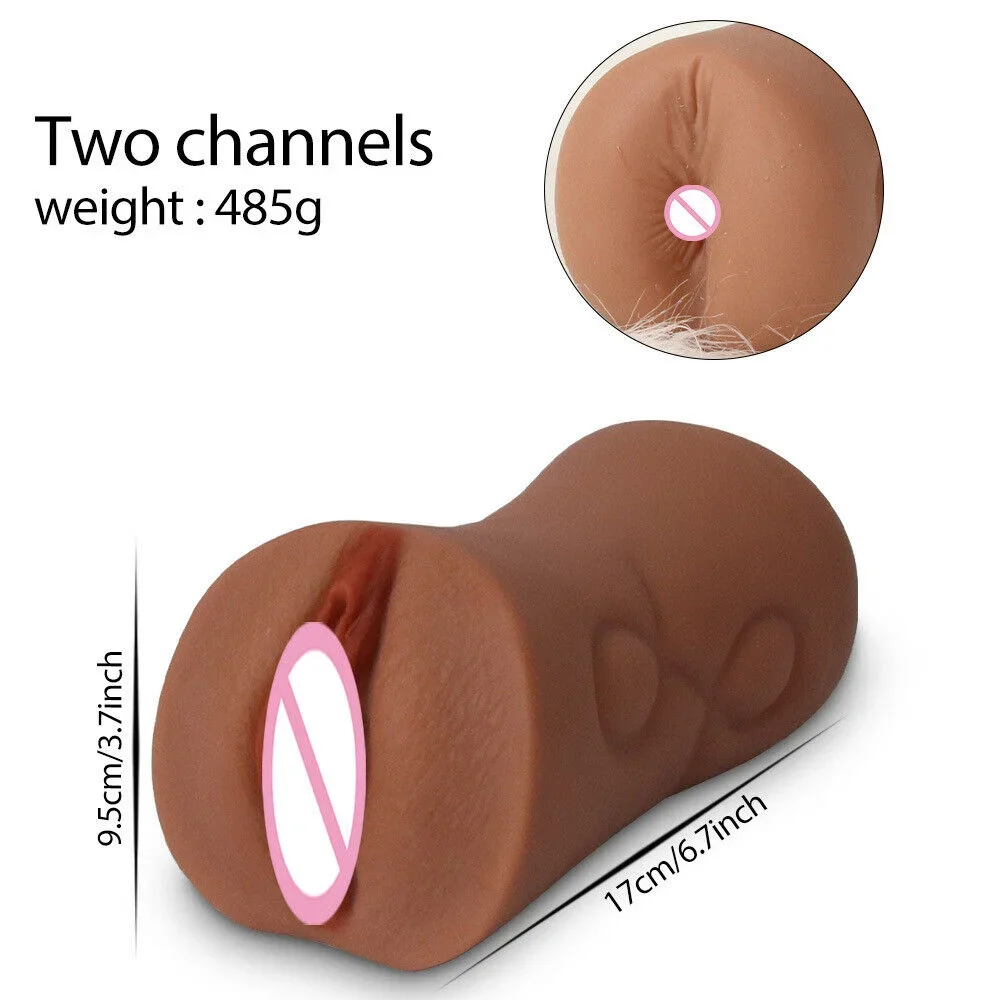 2 in 1 Male Masturbators Cup Realistic Vagina Anal Toys For Men Brownish Skin Real Pussy Deep Sucking Telescopic Adult Product