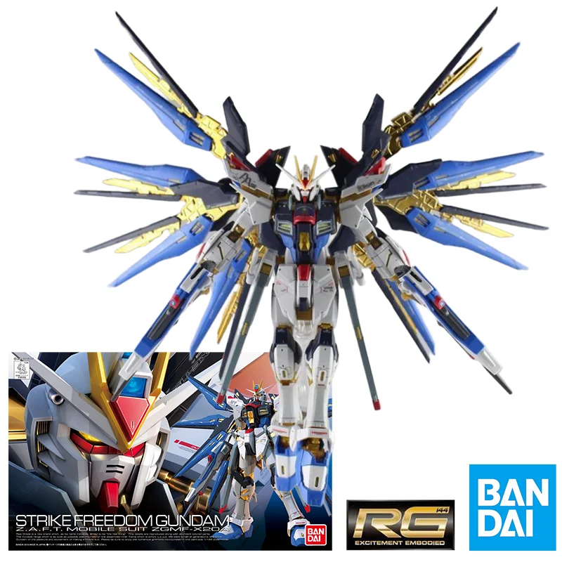 Bandai Original RG STRIKE FREEDOM GUNDAM Z.A.F.T. Figura de Acción MOBILE SUIT ZGMF-X20A, Modelo de Ensamblaje, Juguetes Coleccionables, Adornos