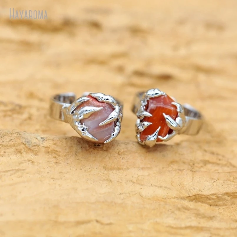 10Pcs Wholesale  Handmade Soldered Free Form Claw Tin Carnelian Ring RM50193