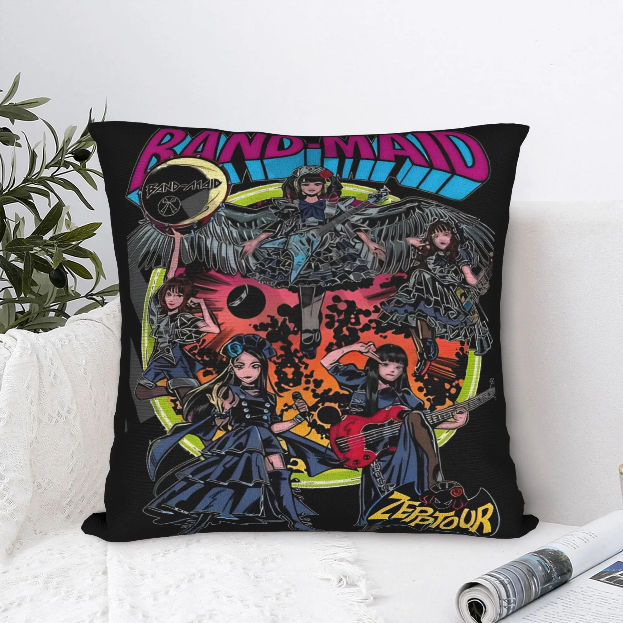 Band Maid Tokyo Metal Queens Square Pillowcases Polyester Room  Cushion Case Creative Decor Throw Pillow Case 45*45