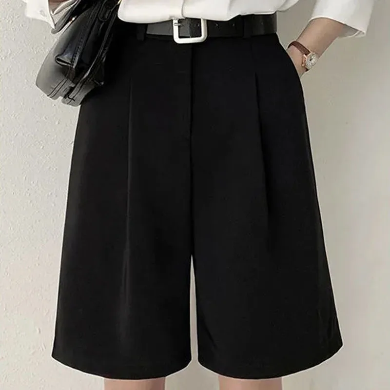 Suit Shorts Women Elastic Waist Loose Japan Casual Fashion Preppy Style Thin Straight  Harajuku Female New