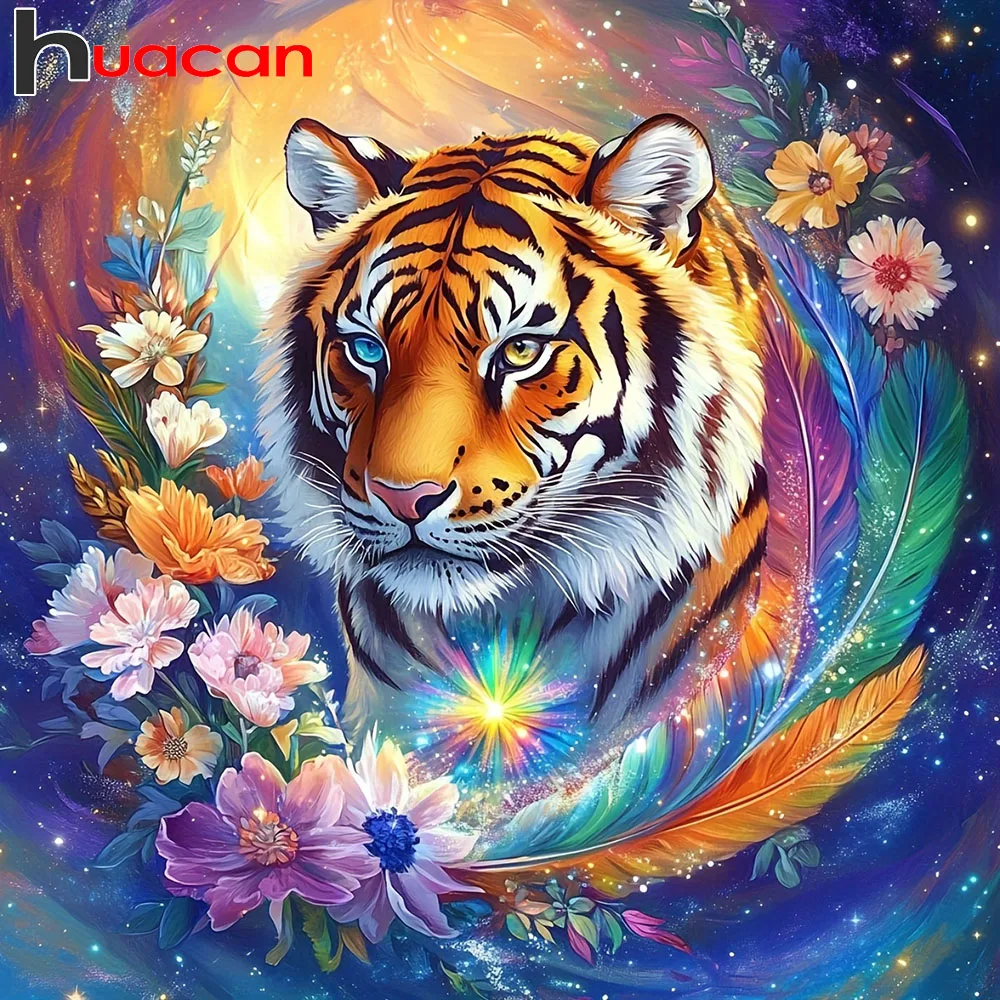 Huacan Diamant-Gemälde, Tiger, Tier, komplett, quadratisch, rund, Mosaik, Blumenbild aus Strass