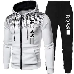 2024 New Men's Clothing Sweatshirt Suit Fall Winter Zipper Hooded Sweater Pants Tracksuit Cardigan Two Piece Set