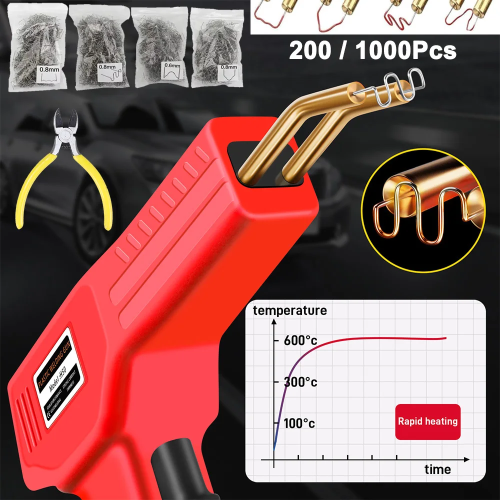 Plastic Welder Kit for Bumper Repair, 200/1000Pcs Staples, Hot Stapler Welding Gun, Bumper Repair Plastic Repair DIY Tools