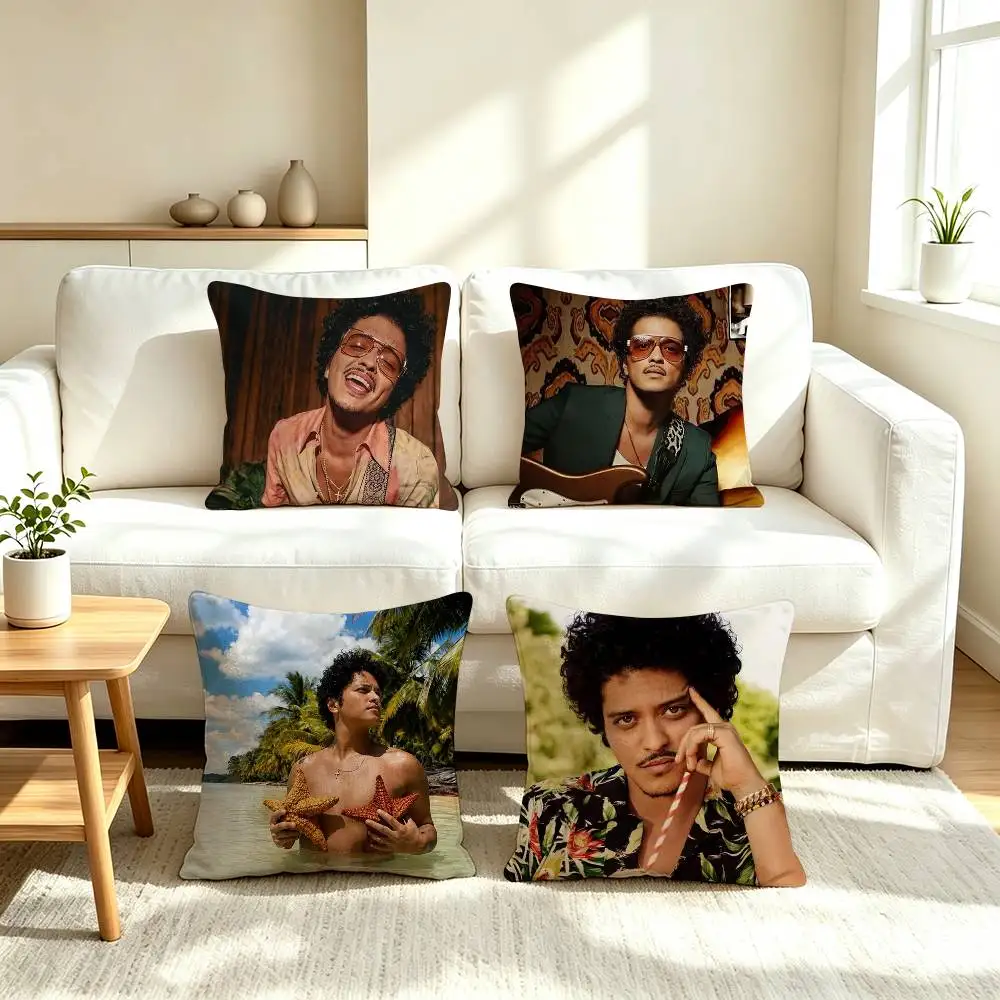 B-Bruno Mars P-Pop Funk Singer  Square Double-Sided printed Pillow Case Bedroom Bedside Pillow Sofa Cushion Cover