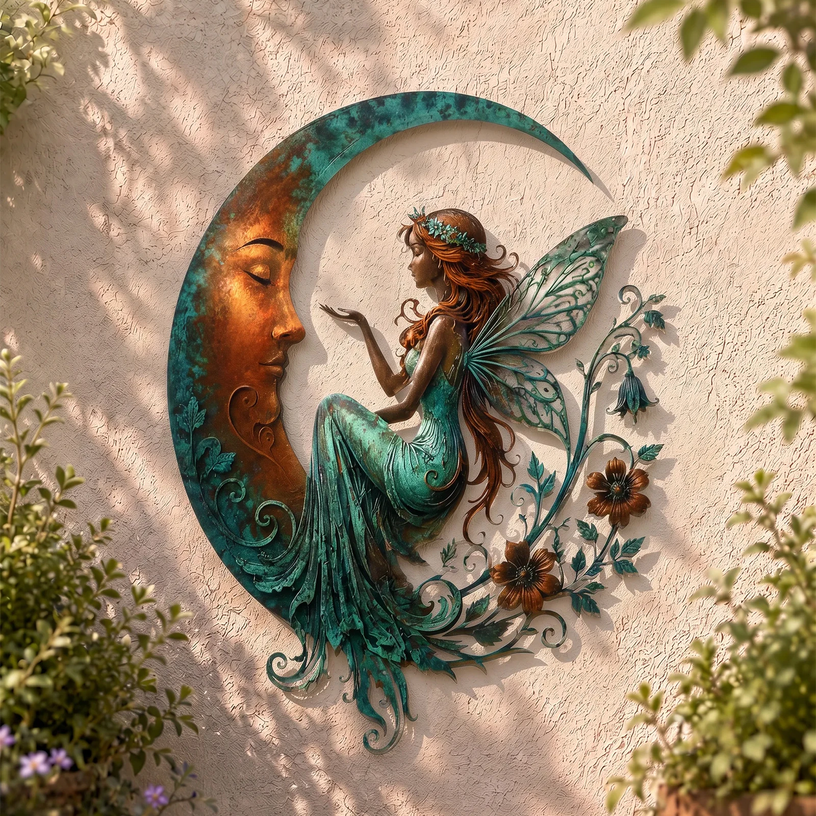 Garden Wall Decor Bee/Dragonfly/Flower Fairy Style Metal Wall Art Rust Resistant Outdoor Wall Art Decoration for Patio Courtyard