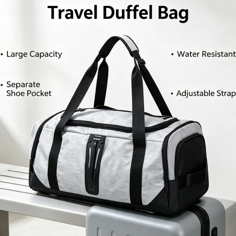 Men Waterproof Travel Duffel Bag Large Capacity Gym Sports Tote Shoulder Weekender Overnight Bag For Business Trip Camping