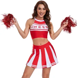 Adult Women Schoolgirl Cheering Team Uniform Gleeing Cheerleader Costume Girl Sexy School Cheer Outfit Halloween Fancy Dress