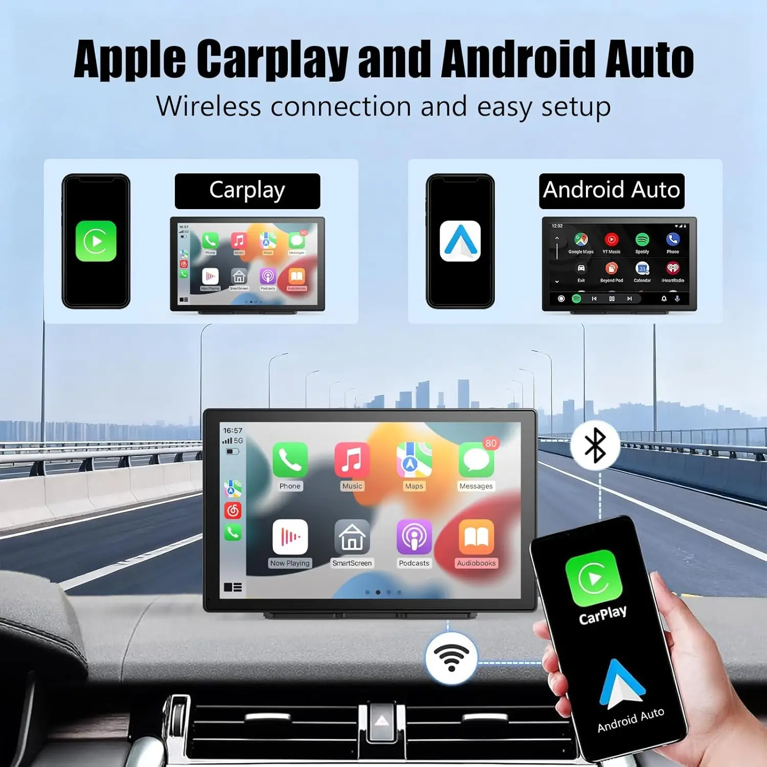 9-футовый беспроводной CarPlay и Android Auto, видеорегистратор 4K, резервная камера, GPS, Bluetooth, голосовое управление
