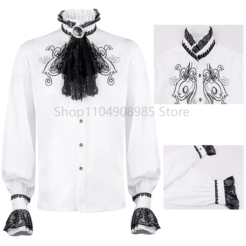 Mens Pirate Medieval Shirt Male Renaissance Victorian Tops Man Ruffle Steampunk Gothic Shirt Homme Men Halloween Cosplay Costume