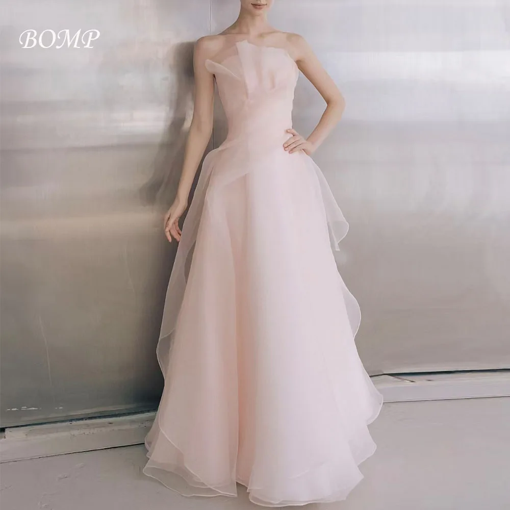 

BOMP Simple Pink Wedding Party Dress Sweetheart Organza A-Line Evening Dresses Korea Photo Shoot Bridal Gown Custom 웨딩드레스