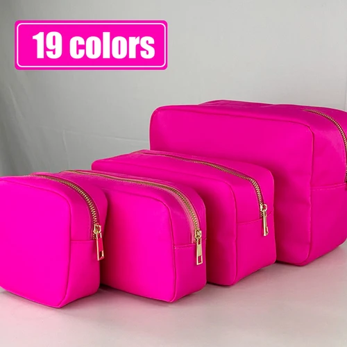 Bolsa de cosméticos de viaje personalizada con parche de letras, bolsa de nailon personalizada, bolsa de aseo, parche de chenilla, artículos de tocador de maquillaje, bolsa de cosméticos para niña