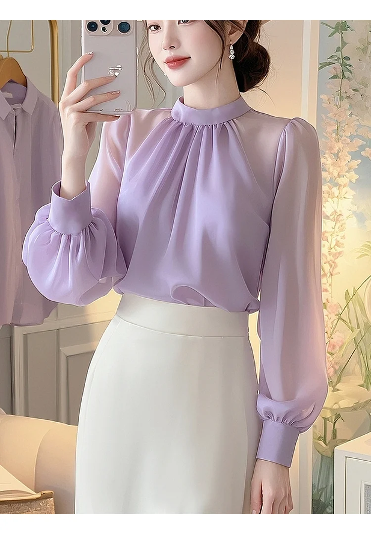 Vintage français femmes chemises élégant noeud papillon à manches longues Blouse bureau dames nouvelle mode Chic solide femme hauts printemps automne