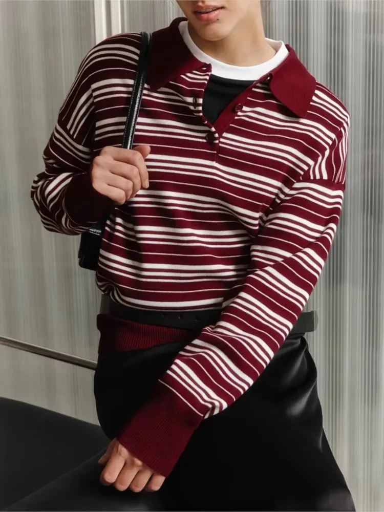 

Полосатая вязаная футболка, женские модные повседневные лоскутные пуловеры, новинка 2025, весна, винтажная футболка в стиле Харадзюку с круглым вырезом и длинными рукавами