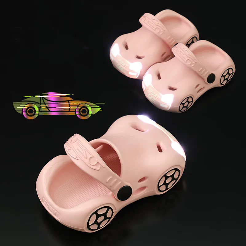 Dual Use Summer Baby Kids Sandals Slippers For Girls Boys EVA Sole Indoor Home Cool LED Lighted Slides Children Toddler Shoes