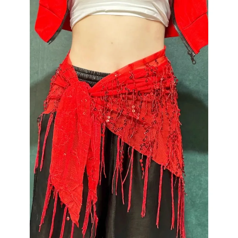 カスタマイズされたジャズベリーダンスウエスト装飾バットカーテンストリートトレンディなブランド三角スカーフスパークルタッセルウエストチェーンヒップスカーフ