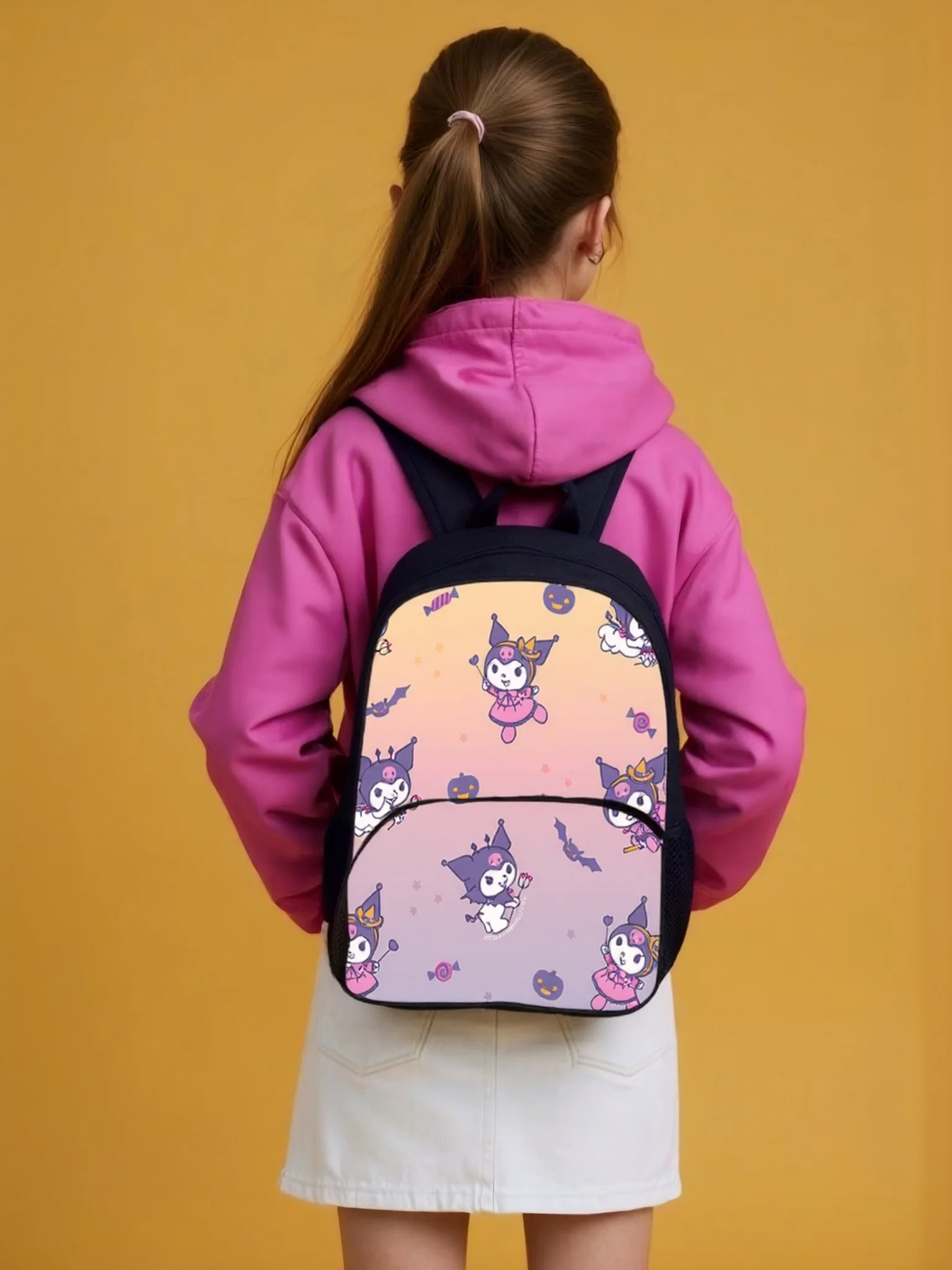 

Elementary Kid Kuromi Front Pocket Backpack,Back to School Lightweight Rucksack for Boy,Girl