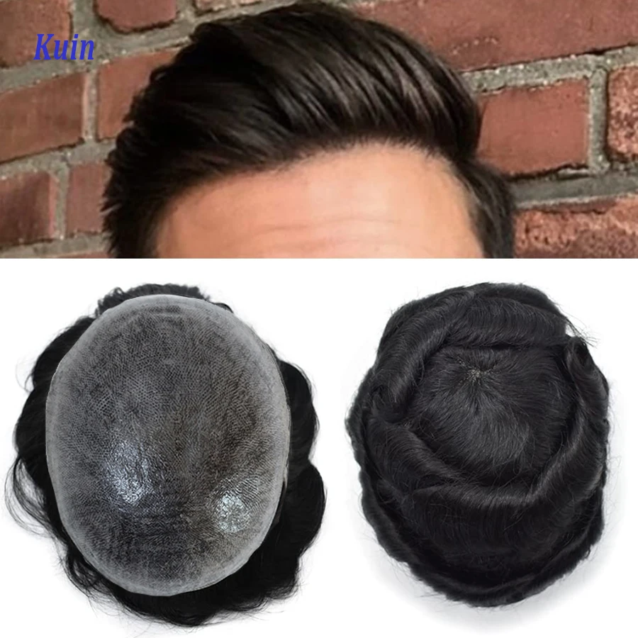 

Kuin 0.12mm PU Men Toupee Wig Injection Skin Wig For Men Remy Human Hair Wig Men's Capillary Prosthesis Man Wig