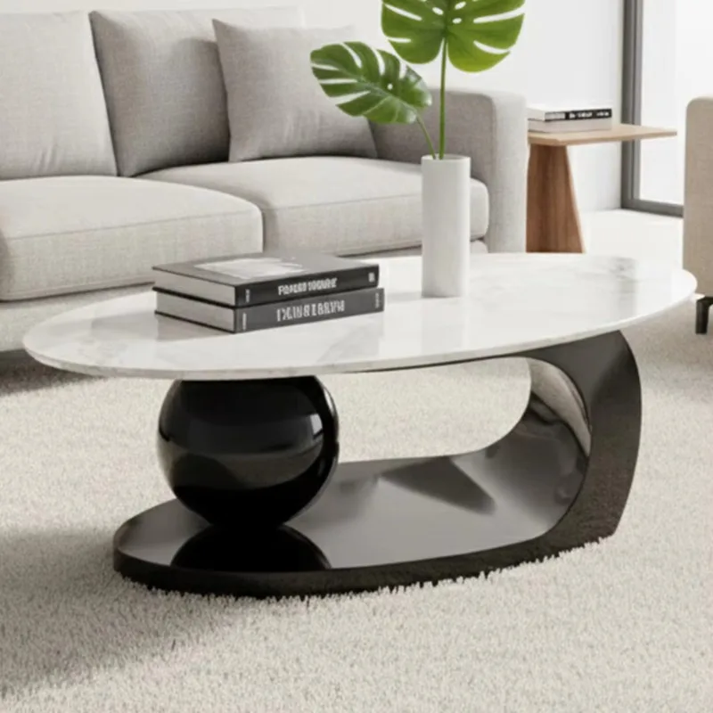 

European-style gold coffee table with sintered stone top modern metal frame for living room furniture decoration