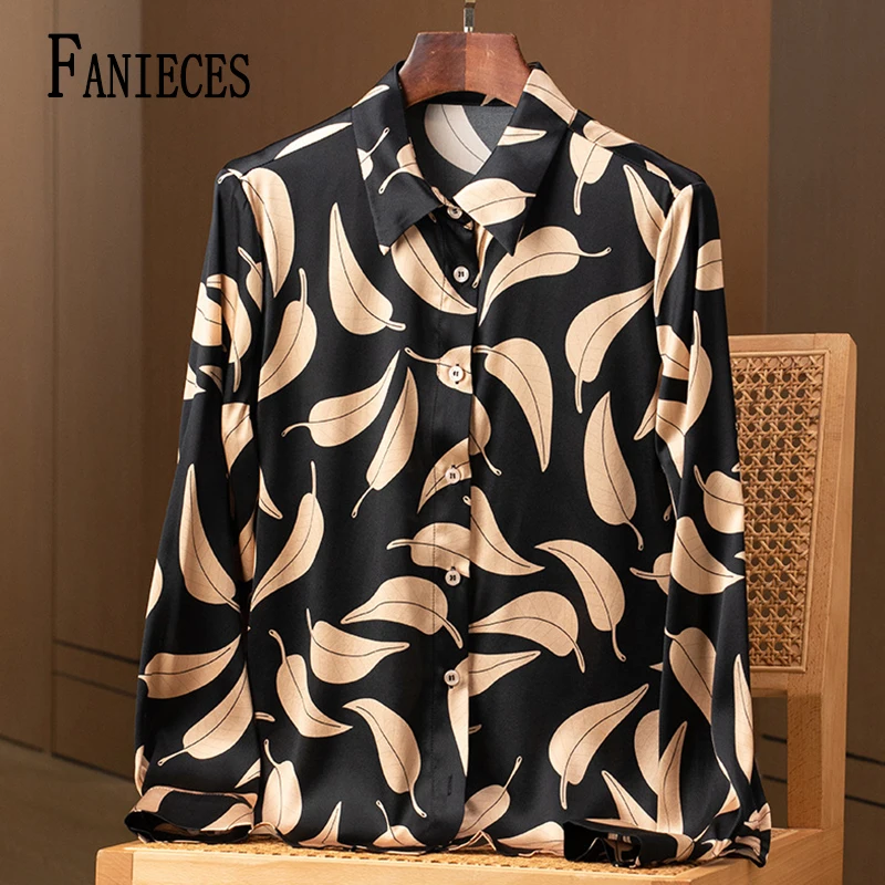 

FANIECES Women Long Sleeve Shirt Vintage Print Shirt Spring Summer Lapel Shirt Fit Blouse Office Ladies Tops Women Clothing