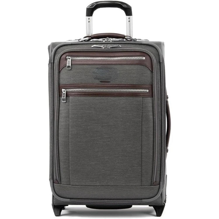 Platinum Elite Softside Expandable Carry on Luggage, 2 Wheel Upright Suitcase, USB Port, Men and Women, Vintage Grey, Carry