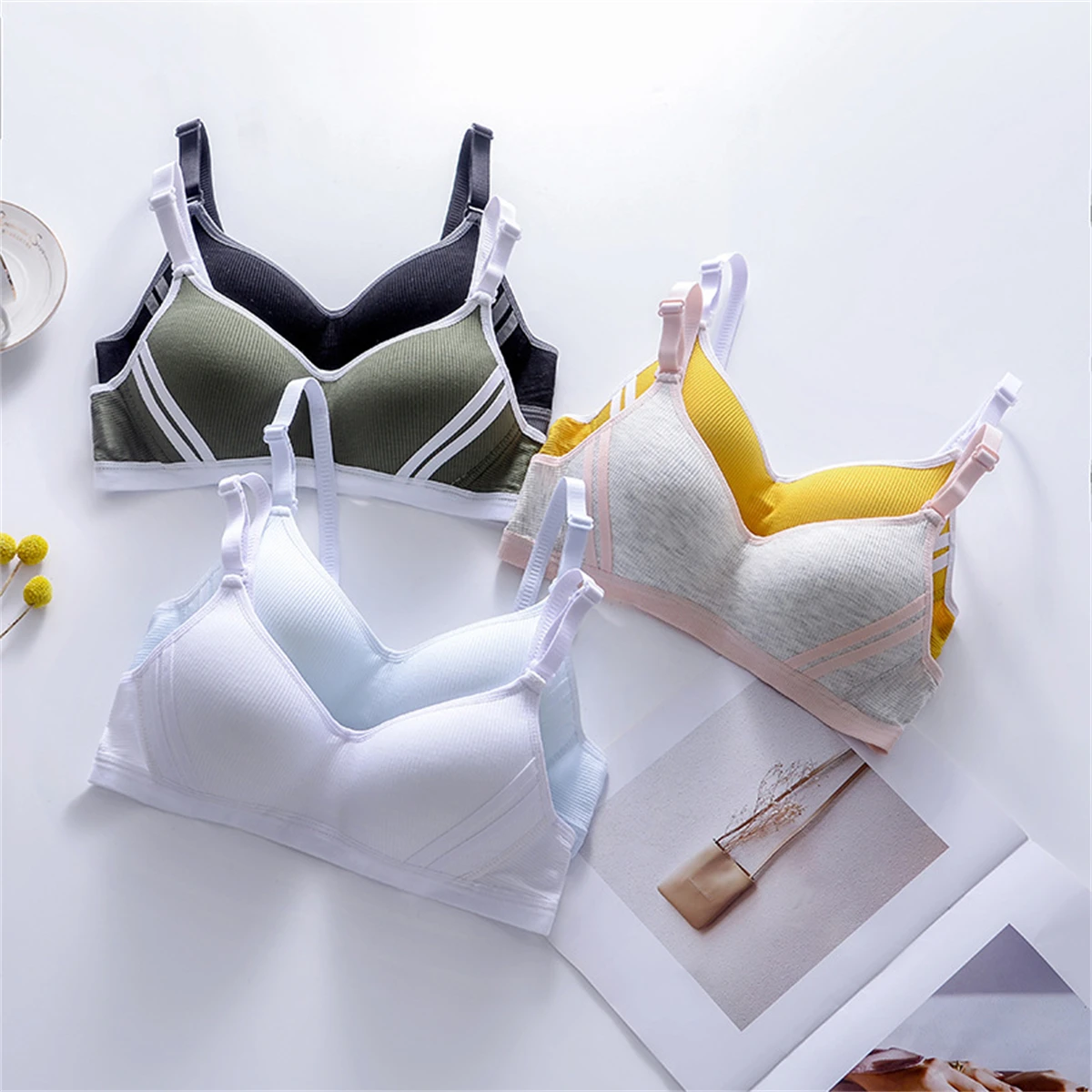 Japanese Simplicity Style Cotton Soft Girls Bra College Puberty Solid Color Get Some Air Sports Sweet Student Women Underwear