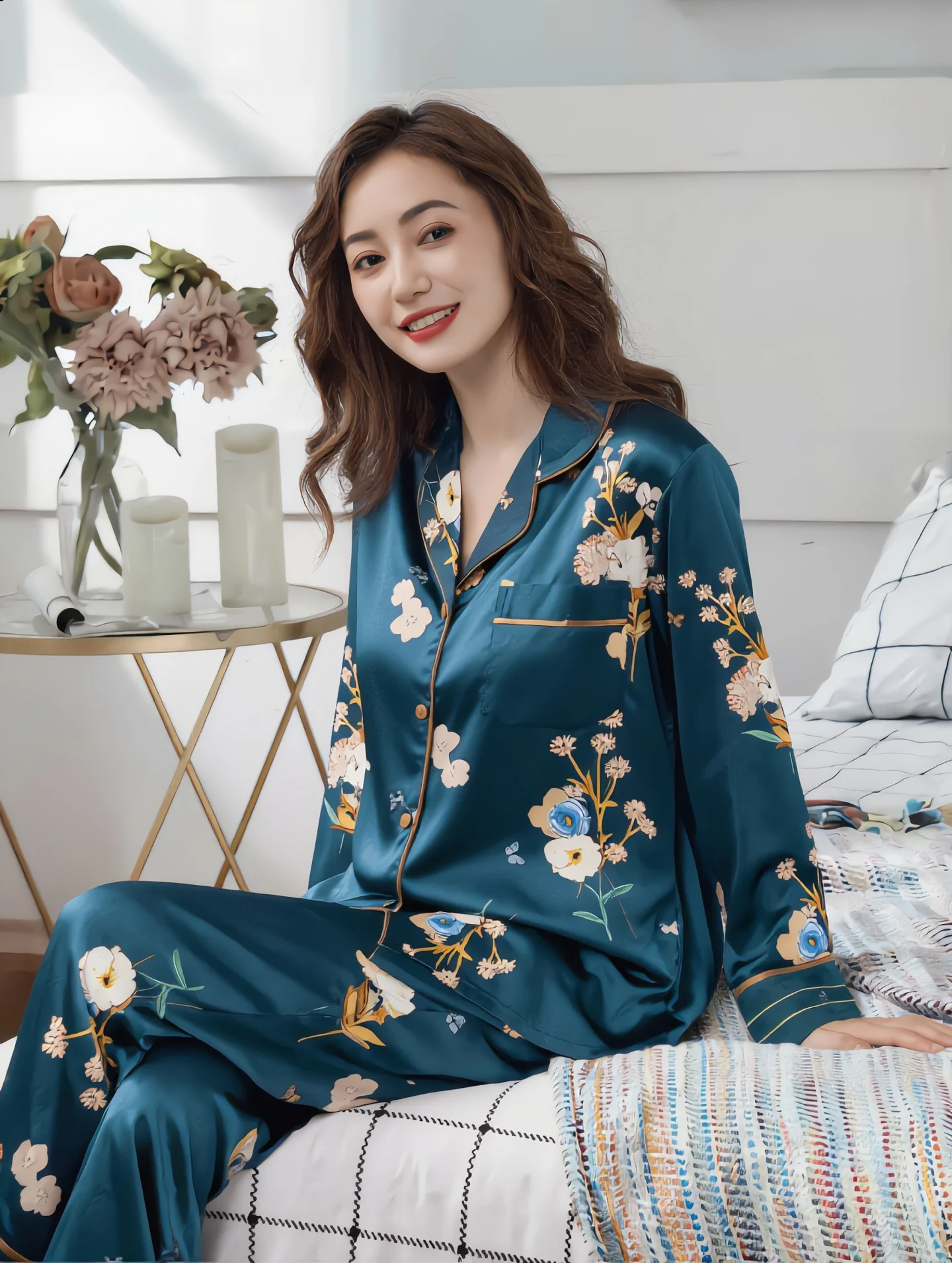 elegant-silk-sleepwear-long-sleeve-floral-print-home-clothes-set-for-women-outerwear-suitable-ultra-soft-breathable-polyester