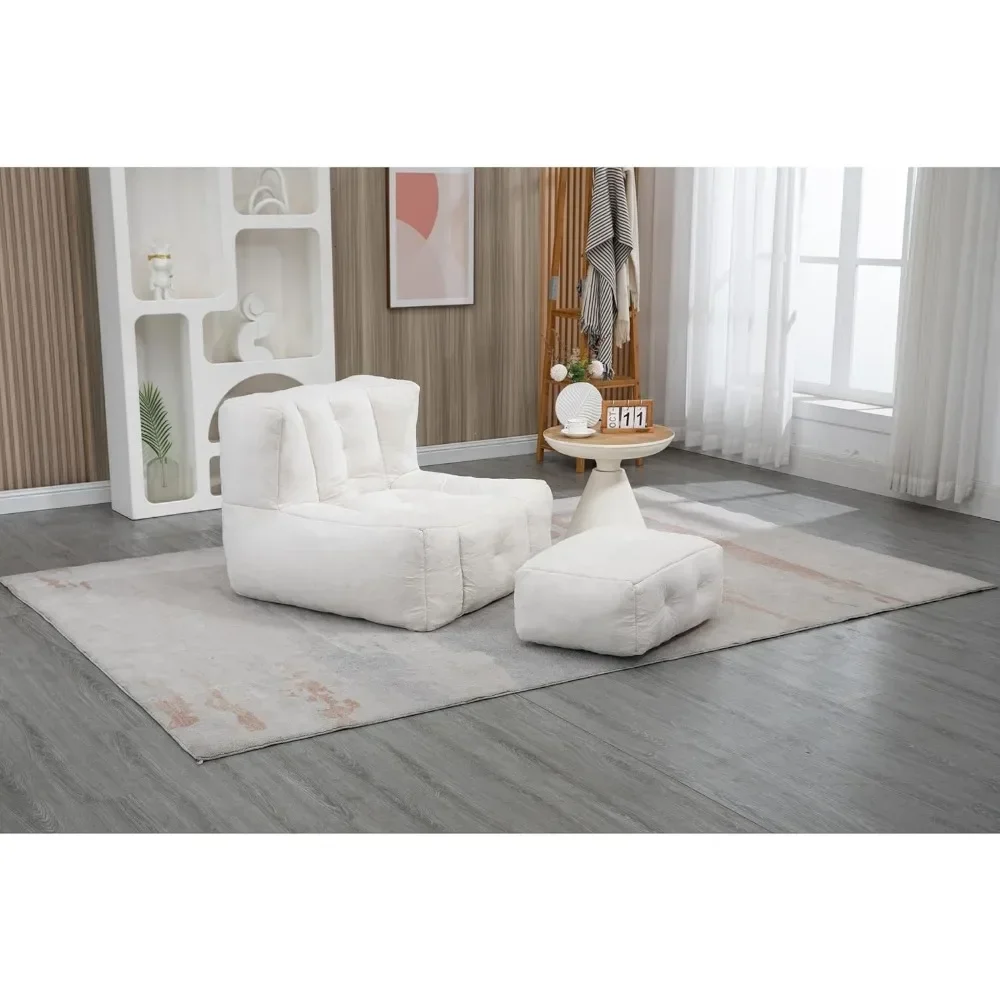 Fluffy Bean Bag Chair White Couch with Memory Foam Modern Micro Fiber Cushion Seat Microfiber 36.5 