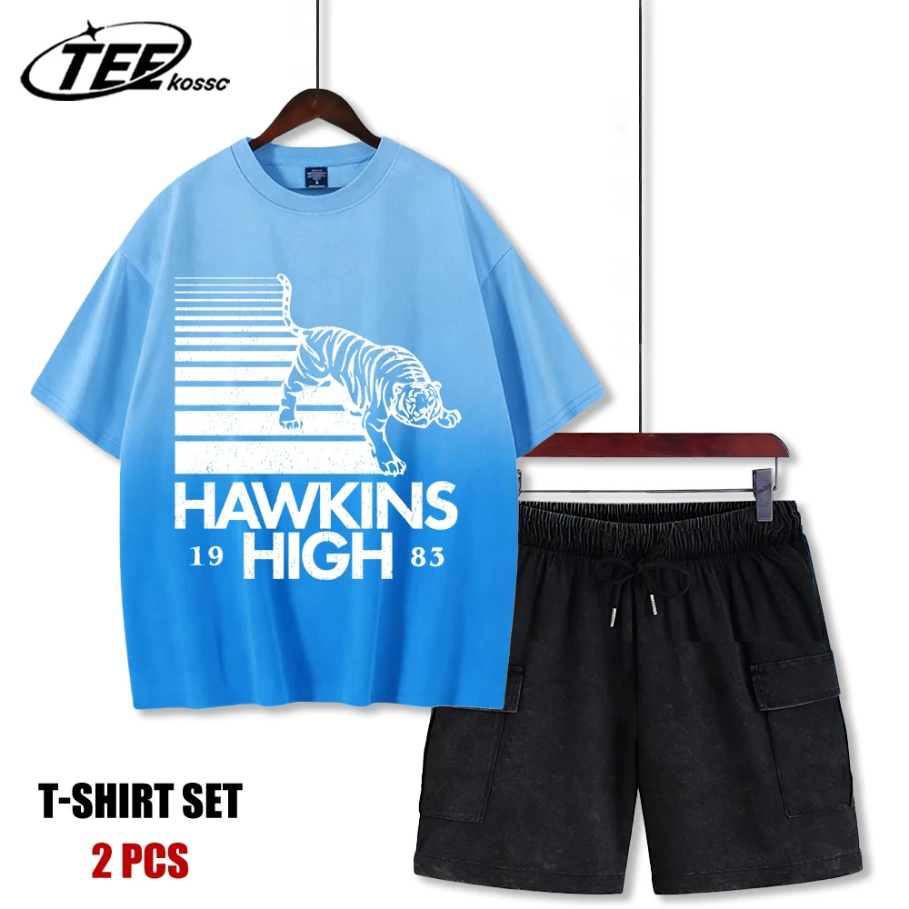 

Hawkins 1983 High School Printed Tie-Dye T-Shirt Men Cotton T Shirts Crewneck Loose Shorts Clothes Unisex Fashion Short Sleeve