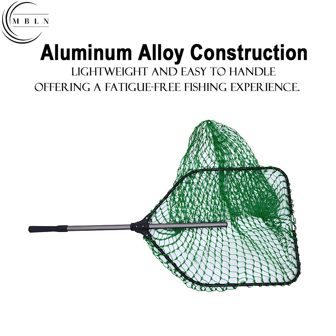 Grünes Faltbares Fischlandungsnetz, Großes Tiefes Netz, Aluminium-Dreiecksrahmen, Teleskopstange, Komfortgriff – Detail 3