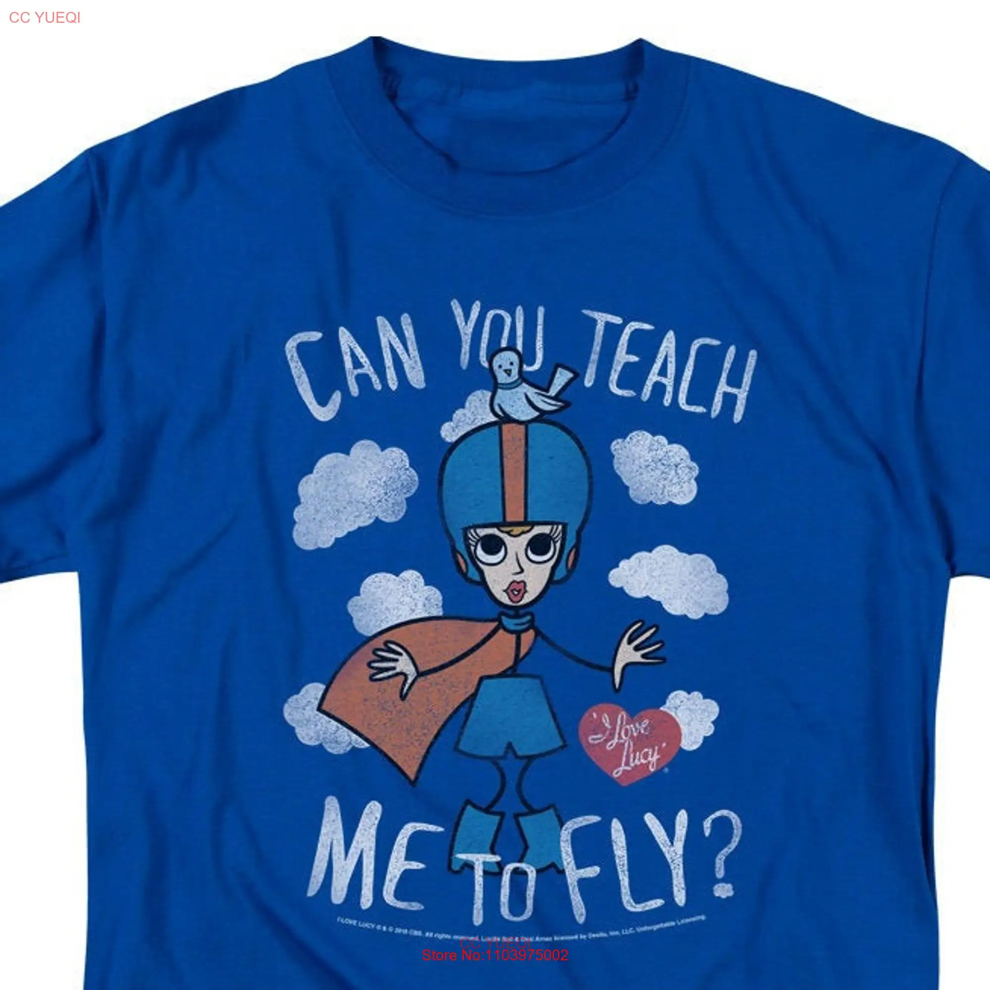 Я люблю Люси. Можете ли вы научить меня летать на футболке Королевского синего цвета с длинным или коротким рукавом