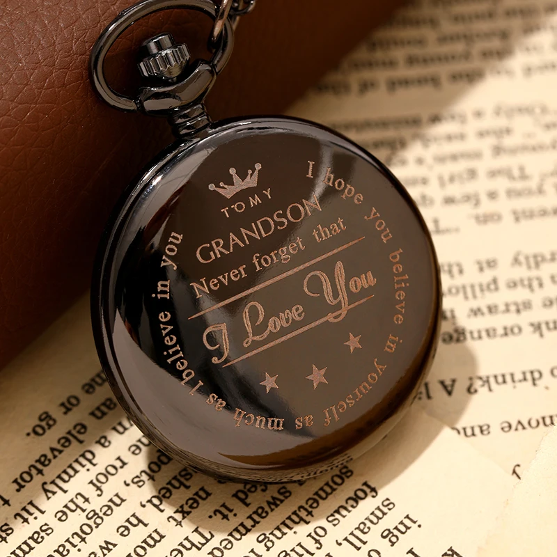 Jam saku hitam jam tangan saku Quartz modis dengan rantai untuk anak laki-laki saya hadiah jam pria selamanya Anda istimewa Relogios