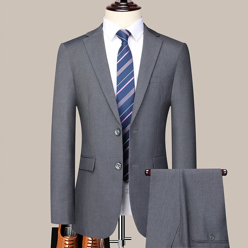 Suit  (Blazer+ Trousers) Men's Casual Formal Business Gentleman Solid Color Hosting Four Seasons Slimming Wedding Fashion Suit