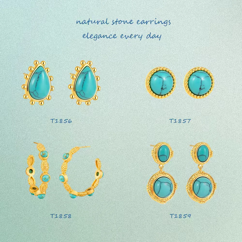 Vintage Türkis Damen Ohrringe Bohemian Stil Elegante Accessoires Edelstahl Vergoldung Sommer Schmuck Mode Geschenk