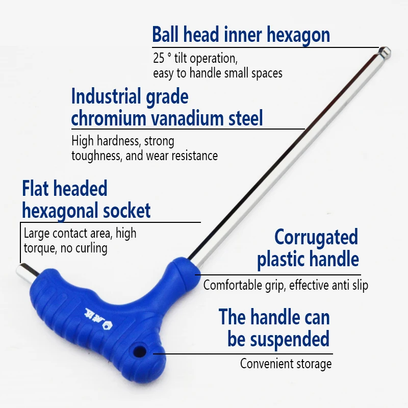 1Pc Ball Head T-shape Hex Wrench 2-10MM CR-V Hex Key Hexagon Screwdriver Socket Screw Wrench Spanner Hand Tools