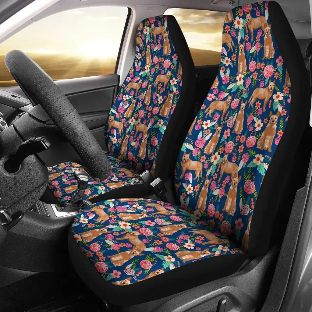 Australian Cattle Dog Floral Print Car Seat Covers Set 2 Pc, Car Accessories Seat Cover